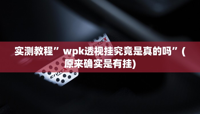 实测教程”wpk透视挂究竟是真的吗”(原来确实是有挂)