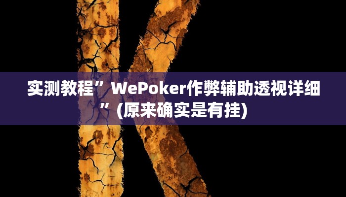 实测教程”WePoker作弊辅助透视详细”(原来确实是有挂)