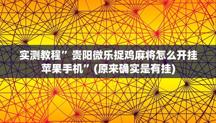 实测教程”贵阳微乐捉鸡麻将怎么开挂苹果手机”(原来确实是有挂)