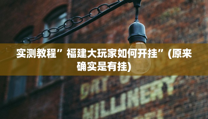 实测教程”福建大玩家如何开挂”(原来确实是有挂)