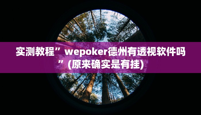 实测教程”wepoker德州有透视软件吗”(原来确实是有挂)