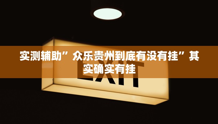 实测辅助”众乐贵州到底有没有挂”其实确实有挂