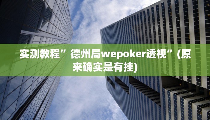 实测教程”德州局wepoker透视”(原来确实是有挂)