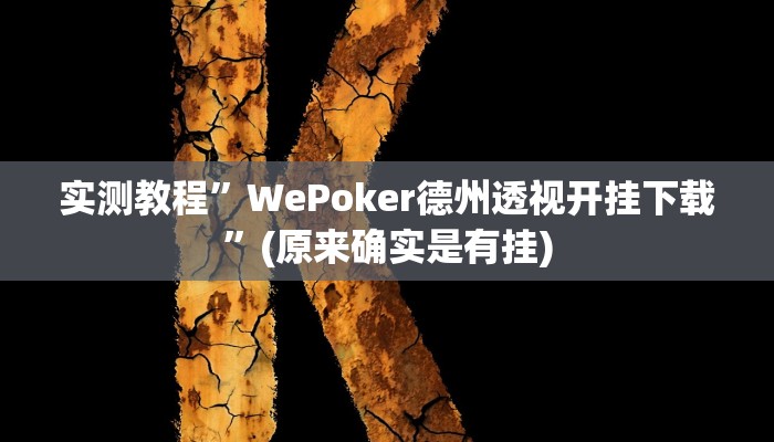 实测教程”WePoker德州透视开挂下载”(原来确实是有挂)