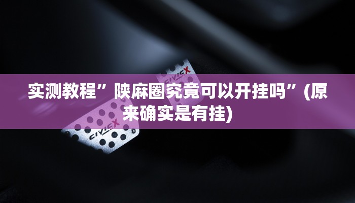 实测教程”陕麻圈究竟可以开挂吗”(原来确实是有挂)