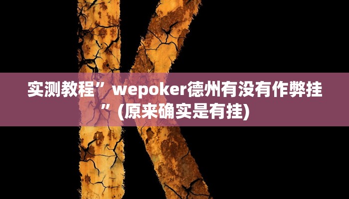 实测教程”wepoker德州有没有作弊挂”(原来确实是有挂)