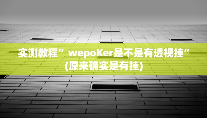 实测教程”wepoKer是不是有透视挂”(原来确实是有挂)