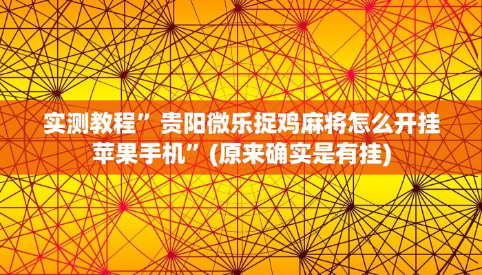实测教程”贵阳微乐捉鸡麻将怎么开挂苹果手机”(原来确实是有挂)