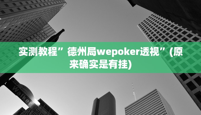 实测教程”德州局wepoker透视”(原来确实是有挂)